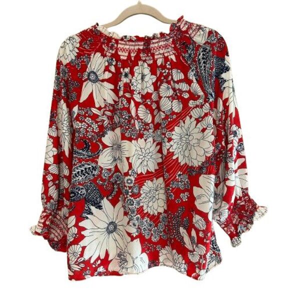 Talbots Paisley Floral Smocked Popover Top Size 2XP Petite 3/4 Sleeve Maximalist - Picture 3 of 7